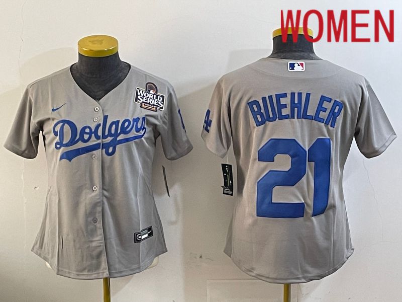 Women Los Angeles Dodgers #21 Buehler Grey Game 2024 Nike MLB Jersey style 11212
